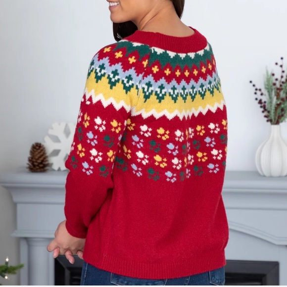 Paw Print Fair Isle Sweater Women L Thick Red Animal Lover Dog Cat Rescue Nordic - Picture 2 of 13